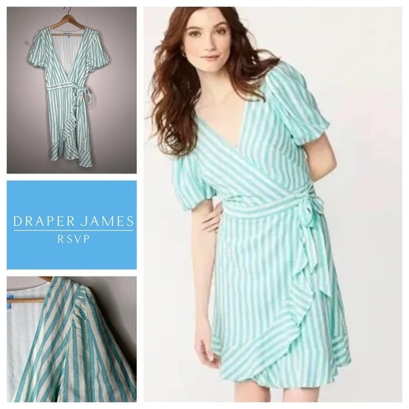 Draper James RSVP Striped Rayon Linen Wrap Dress M‎ - Picture 1 of 8